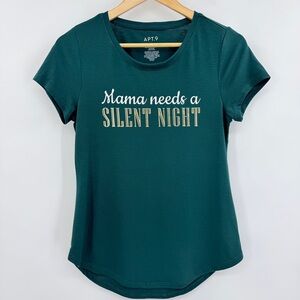 APT.9 Mama Needs A Silent Night Green Gold White Graphic Tee Christmas Holiday